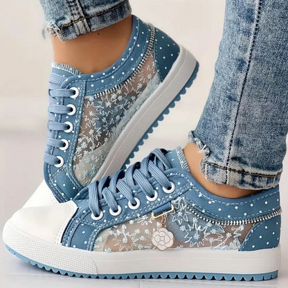 Sneakers Dame – Platform Sko med Blomsterbroderi og Lynlås
