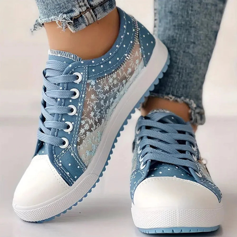 Sneakers Dame – Platform Sko med Blomsterbroderi og Lynlås
