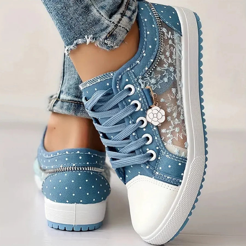 Sneakers Dame – Platform Sko med Blomsterbroderi og Lynlås