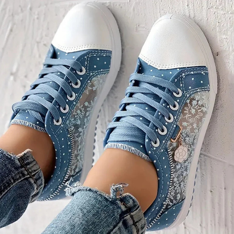 Sneakers Dame – Platform Sko med Blomsterbroderi og Lynlås