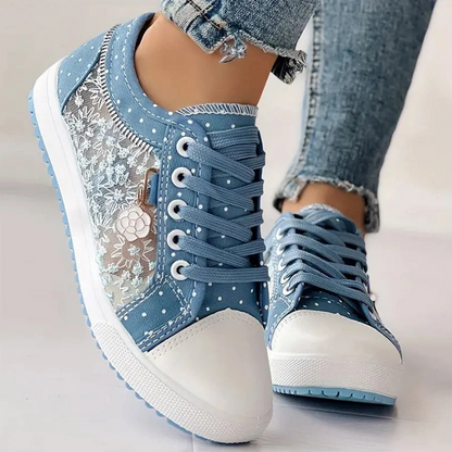 Sneakers Dame – Platform Sko med Blomsterbroderi og Lynlås