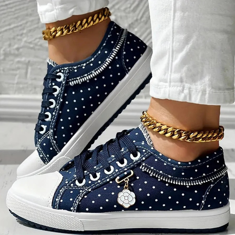 Sneakers Dame – Platform Sko med Blomsterbroderi og Lynlås