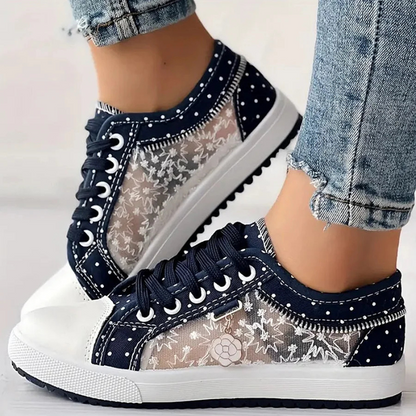 Sneakers Dame – Platform Sko med Blomsterbroderi og Lynlås