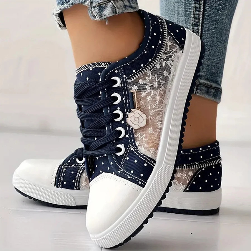 Sneakers Dame – Platform Sko med Blomsterbroderi og Lynlås