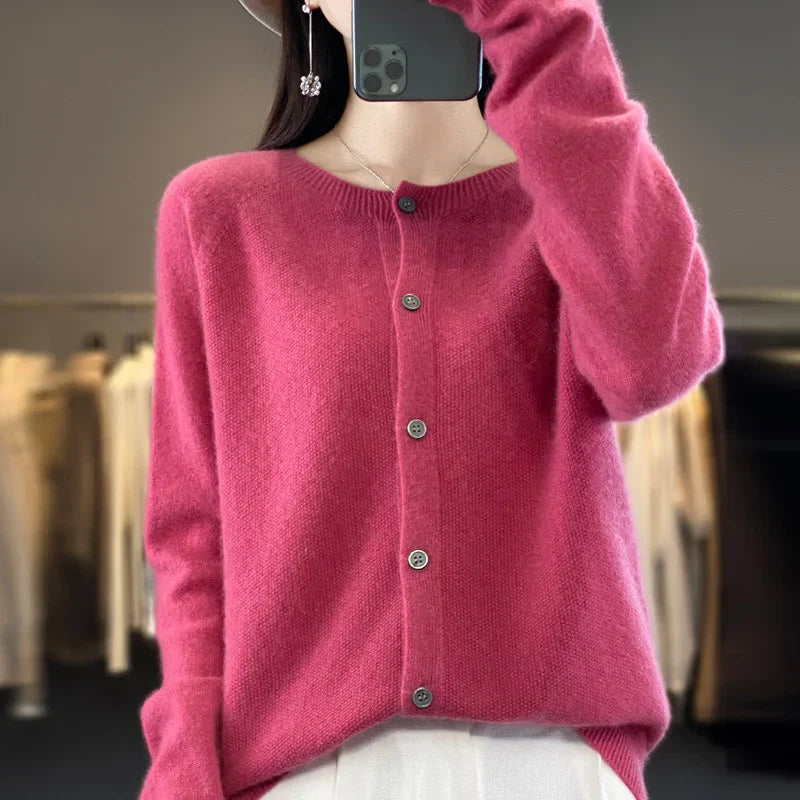 Santorini Cardigan Dame – Beige Strikcardigan til Efterår og Vinter