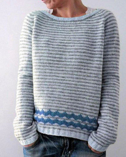 Strikket Pullover Dame – Grøn Retro Striktrøje med Mønster