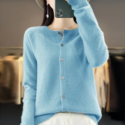 Santorini Cardigan Dame – Beige Strikcardigan til Efterår og Vinter