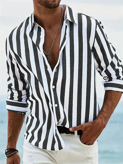 Stribet Sommerskjorte Herre – Casual Skjorte med Knapper