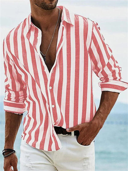 Stribet Sommerskjorte Herre – Casual Skjorte med Knapper