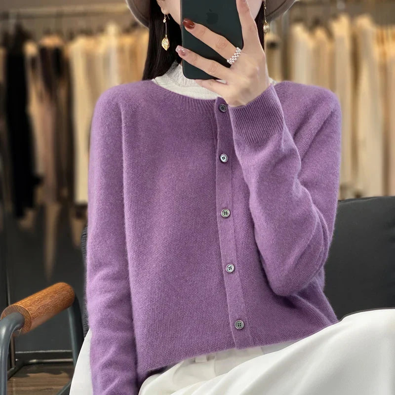 Santorini Cardigan Dame – Beige Strikcardigan til Efterår og Vinter
