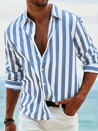 Stribet Sommerskjorte Herre – Casual Skjorte med Knapper
