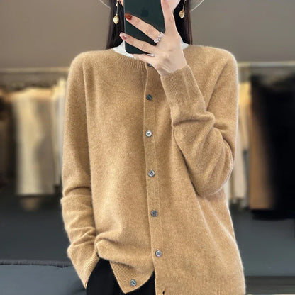 Santorini Cardigan Dame – Beige Strikcardigan til Efterår og Vinter