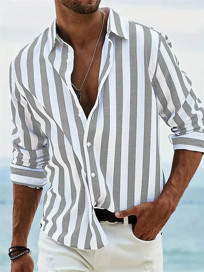 Stribet Sommerskjorte Herre – Casual Skjorte med Knapper