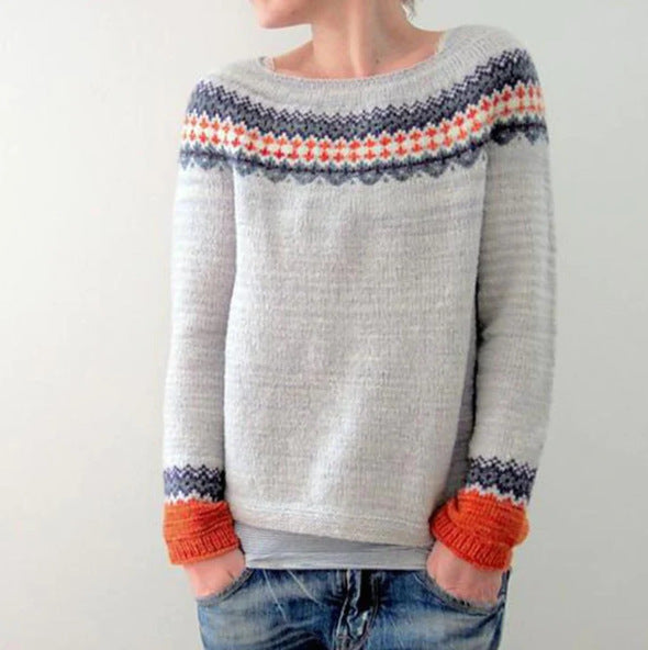 Strikket Pullover Dame – Grøn Retro Striktrøje med Mønster