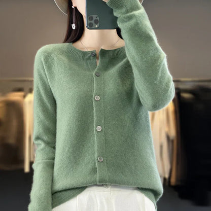 Santorini Cardigan Dame – Beige Strikcardigan til Efterår og Vinter