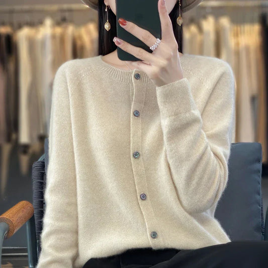 Santorini Cardigan Dame – Beige Strikcardigan til Efterår og Vinter