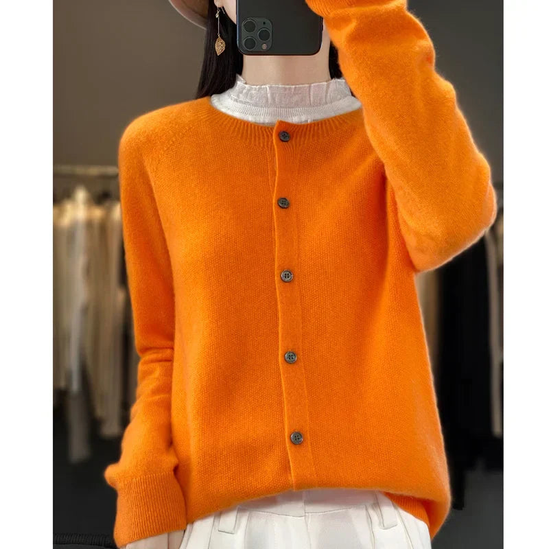 Santorini Cardigan Dame – Beige Strikcardigan til Efterår og Vinter