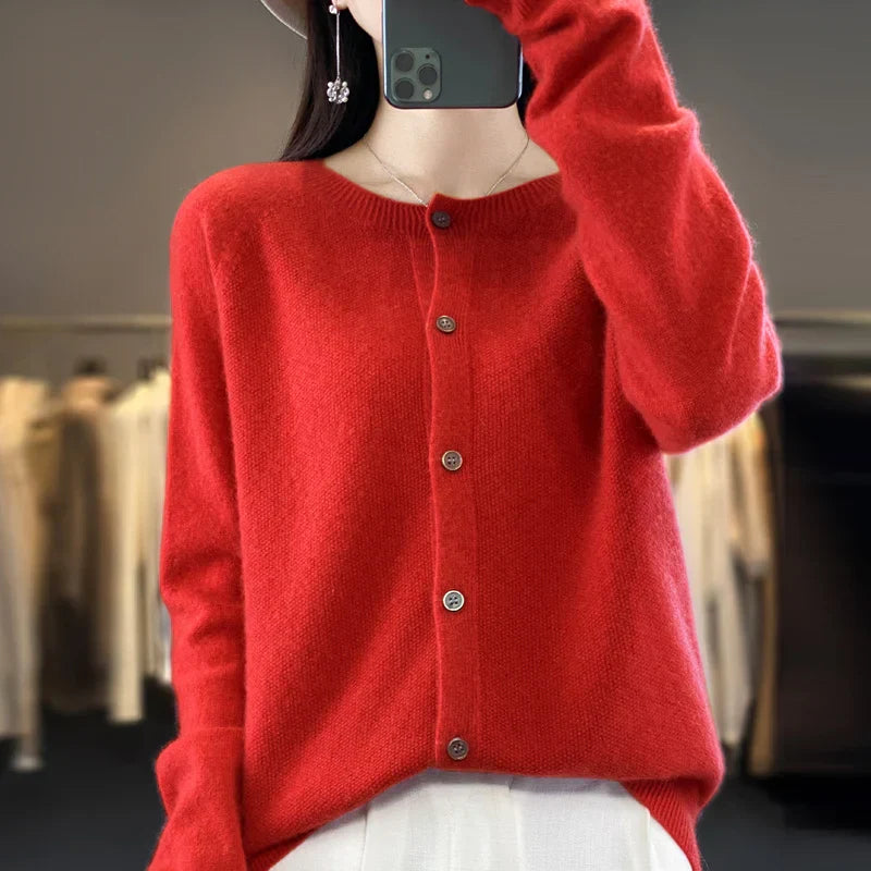 Santorini Cardigan Dame – Beige Strikcardigan til Efterår og Vinter