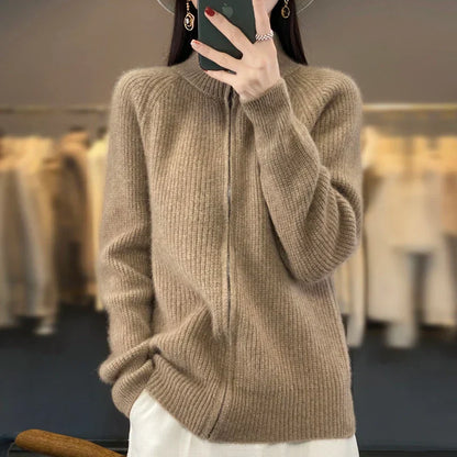 Uld Cardigan Dame – Zip Strikcardigan med Lommer