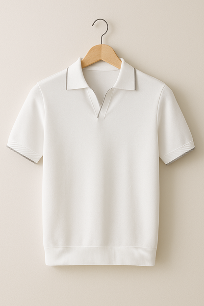 Strikket Polo Herre – Slim Fit Polo Shirt med Kontrastkanter