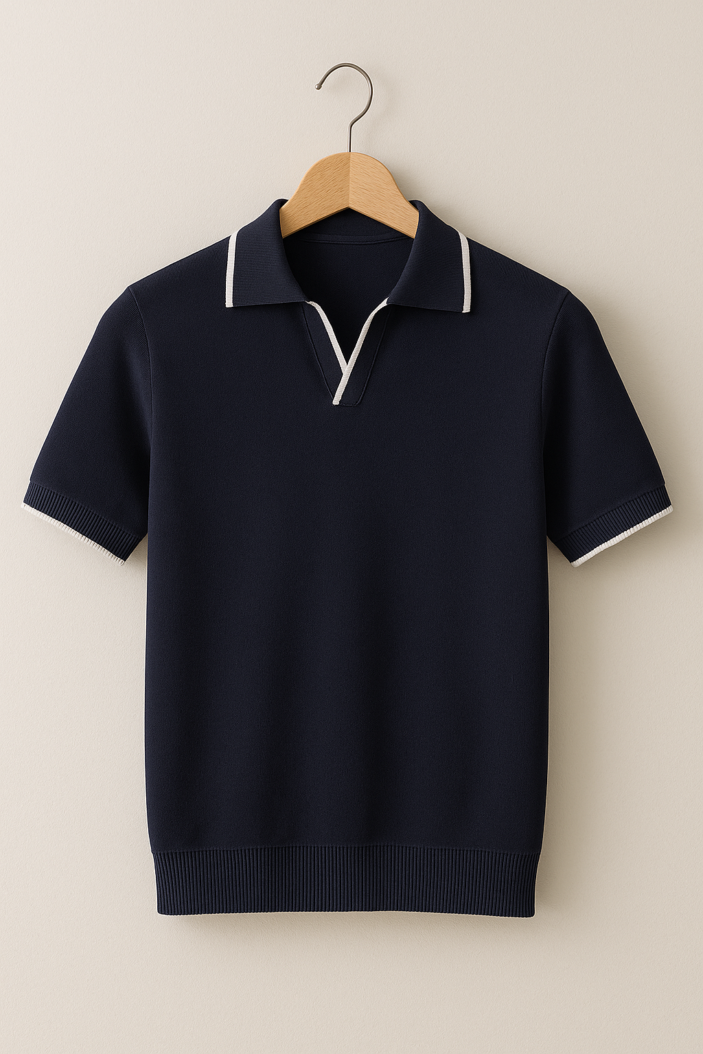 Strikket Polo Herre – Slim Fit Polo Shirt med Kontrastkanter