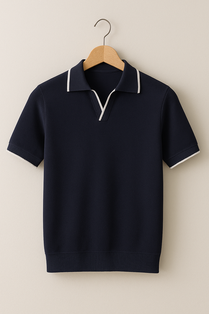 Strikket Polo Herre – Slim Fit Polo Shirt med Kontrastkanter