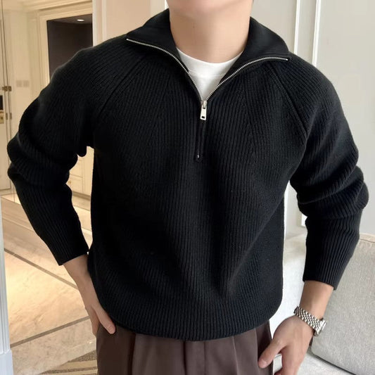 Quarter Zip Striktrøje Dame – Ribstrik Pullover med Lynlås