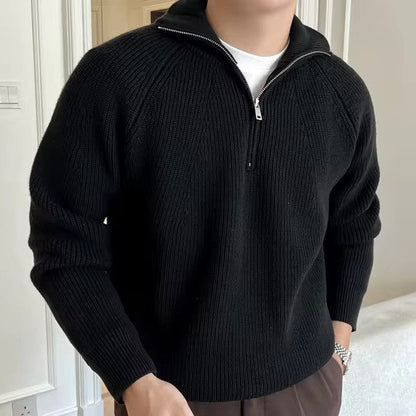 Quarter Zip Striktrøje Dame – Ribstrik Pullover med Lynlås