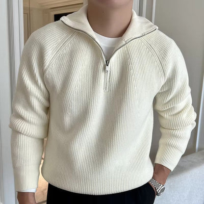 Quarter Zip Striktrøje Dame – Ribstrik Pullover med Lynlås
