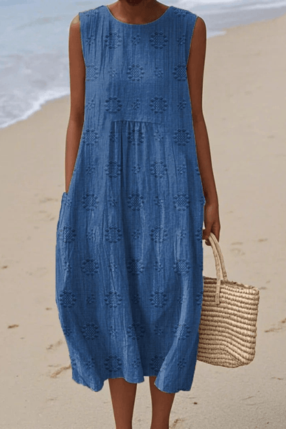Women's Embroidered Midi Dress – Sleeveless Summer Dress
