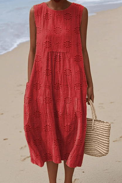 Women's Embroidered Midi Dress – Sleeveless Summer Dress