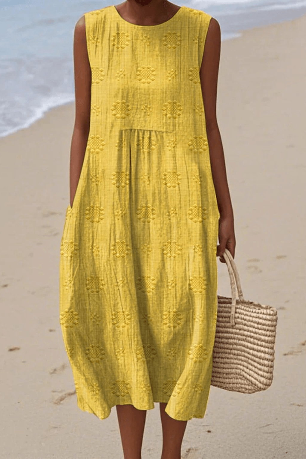 Women's Embroidered Midi Dress – Sleeveless Summer Dress