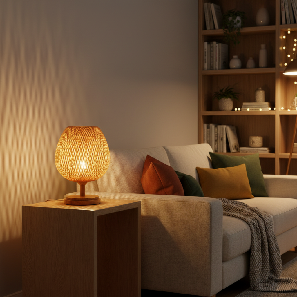 Vintage Bambus Bordlampe | Tidløs Elegance i Rustik Design