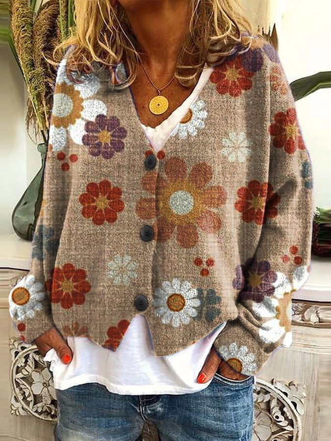 Mønstret Cardigan Dame – Pink Strikcardigan med Unikt Print