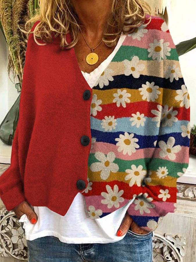 Mønstret Cardigan Dame – Pink Strikcardigan med Unikt Print