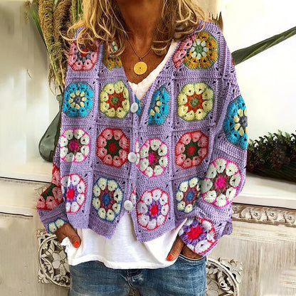 Mønstret Cardigan Dame – Pink Strikcardigan med Unikt Print