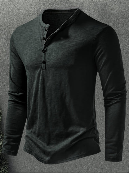 Henley Trøje Herre – Langærmet henley med klassisk design til hverdag, arbejde og lag-på-lag i Militærgrøn og Khaki – Dalton