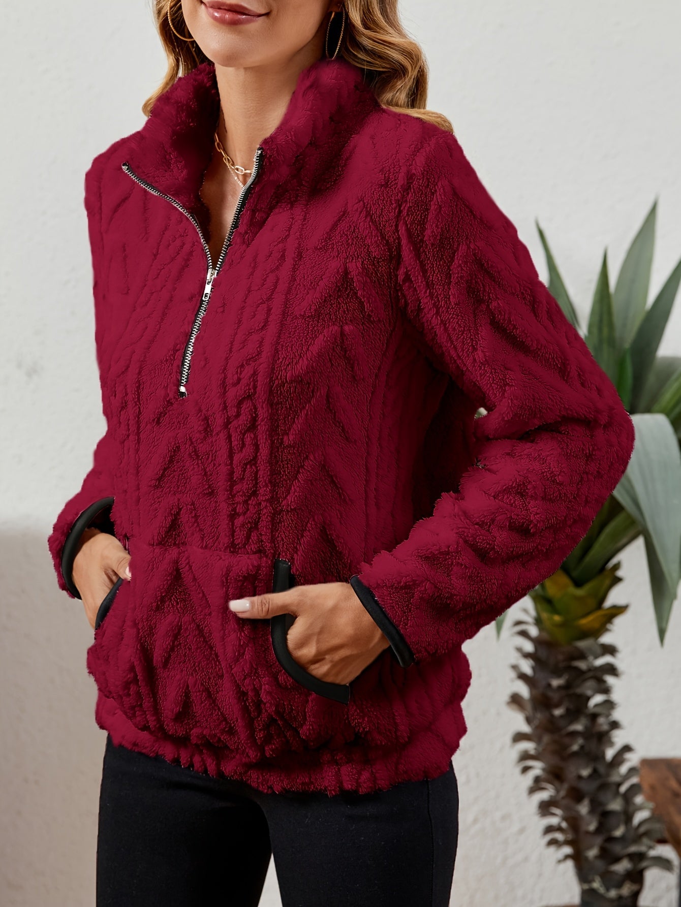 Striktrøje Dame – Pullover med half-zip lynlås til hverdag, arbejde og lag-på-lag