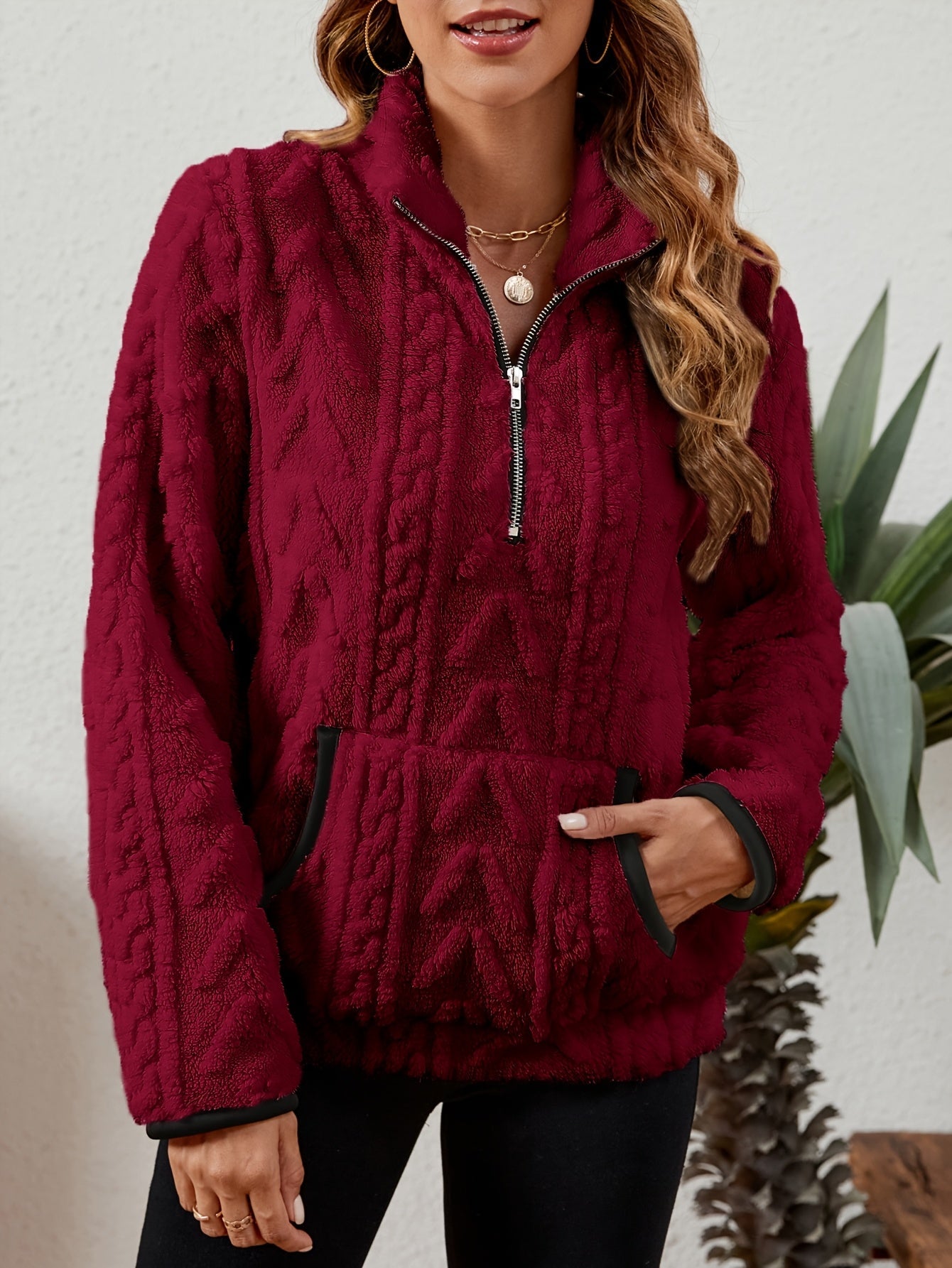 Striktrøje Dame – Pullover med half-zip lynlås til hverdag, arbejde og lag-på-lag