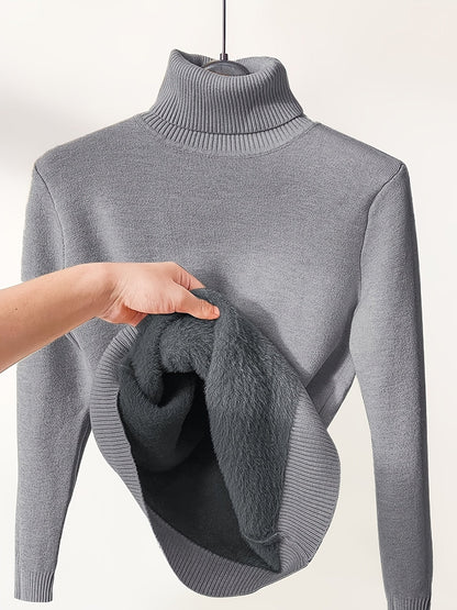 Striktrøje Dame – Pullover med høj hals til hverdag, arbejde og lag-på-lag i Mørkebrun og Sort – Selena
