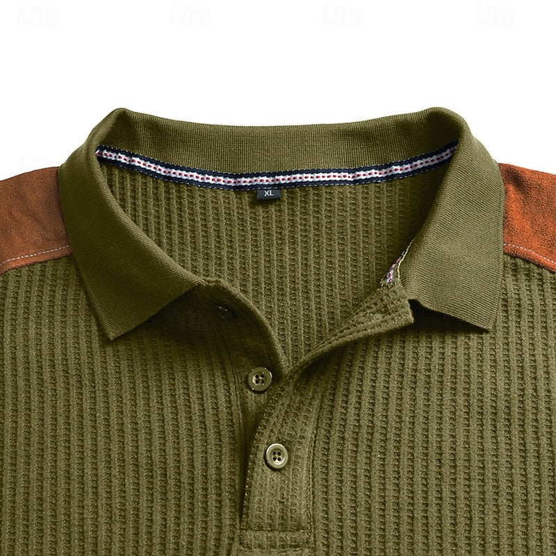 Poloshirt Herre – Tekstureret Polo med Farveblok Design
