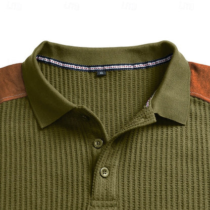 Poloshirt Herre – Tekstureret Polo med Farveblok Design