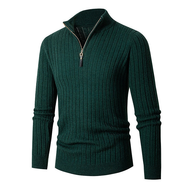 Ribstriktrøje Herre – Quarter-Zip Pullover med Lynlås