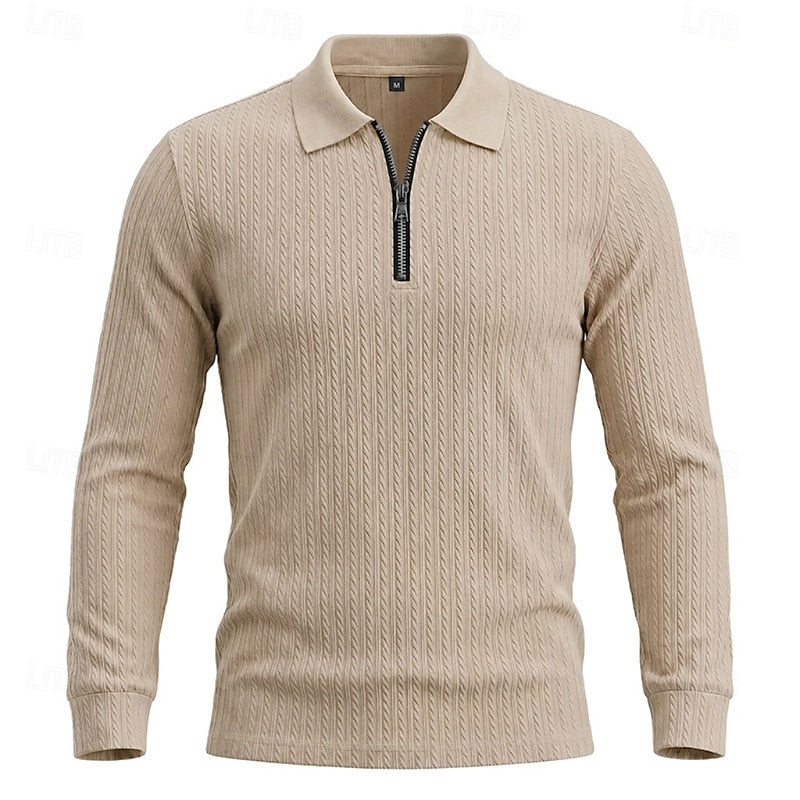 Poloshirt Herre – Polo trøje med tekstureret overflade og quarter-zip lynlås til hverdag, arbejde og lag-på-lag