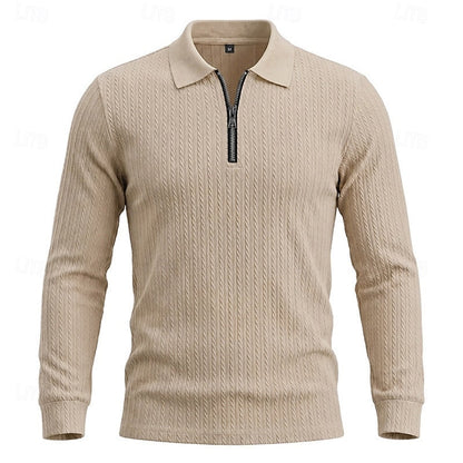 Poloshirt Herre – Polo trøje med tekstureret overflade og quarter-zip lynlås til hverdag, arbejde og lag-på-lag