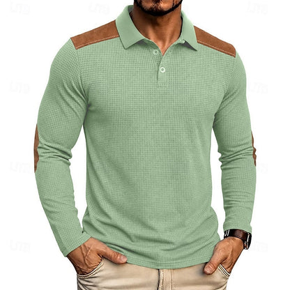 Poloshirt Herre – Tekstureret Polo med Farveblok Design