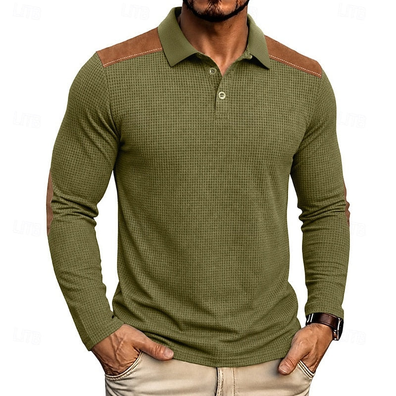 Poloshirt Herre – Tekstureret Polo med Farveblok Design