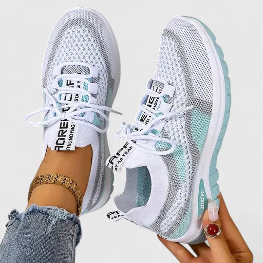 Sneakers Dame – Mesh Løbesko med Snørebånd og Farveblok Design