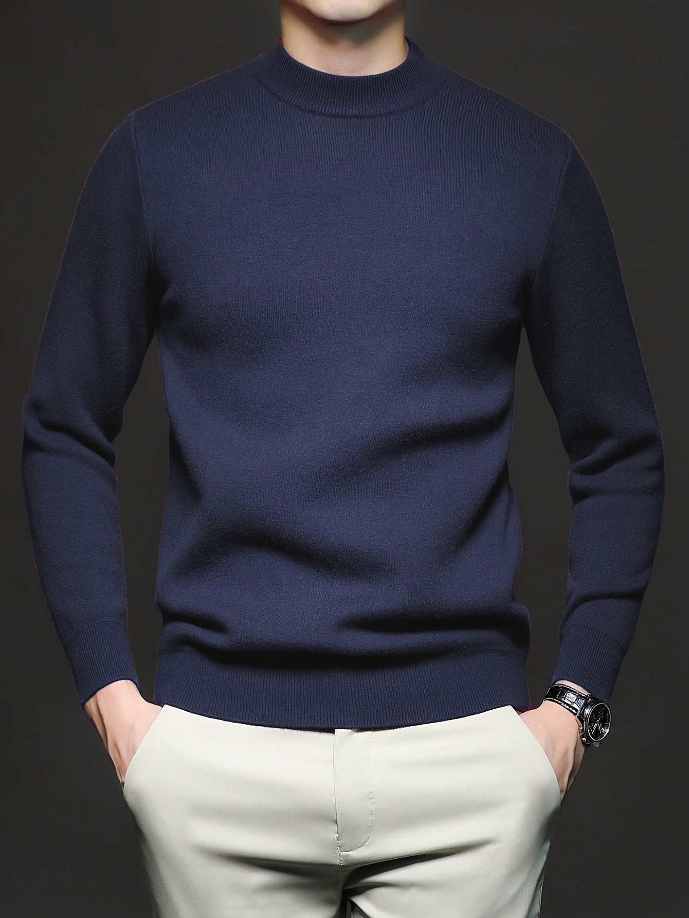 Striktrøje Herre – Pullover med høj hals og klassisk design til hverdag, arbejde og lag-på-lag i Sort og Hvid – Everett