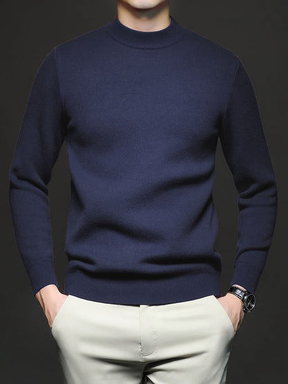 Striktrøje Herre – Pullover med høj hals og klassisk design til hverdag, arbejde og lag-på-lag i Sort og Hvid – Everett